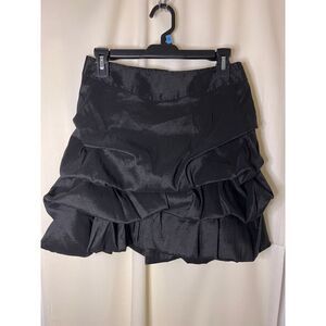 Black Satin Tiered Ruffle Mini Skirt Party Cocktail Evening Wear